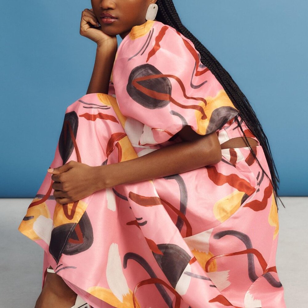 Aureta Studio/ Anthropologie Printed Puff-Sleeve Cutout Dress - Picture 3 of 4
